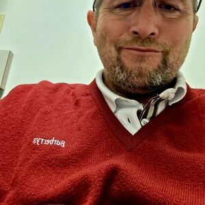 Burberry V-Neck Men's 48 Sweater in Rich Red